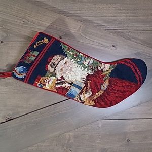 Needlepoint Velvet Santa Christmas Stocking